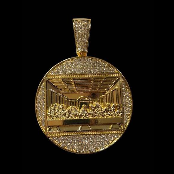 New Jesus The Last Supper Yellow Gold Tone Bling Iced Out Necklace - Picture 2 of 6